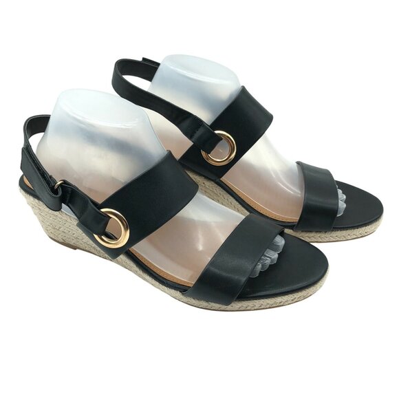 Comfortview Lilou Sandals Wedge Heel Slingback Faux Leather Black 11M - Picture 1 of 5